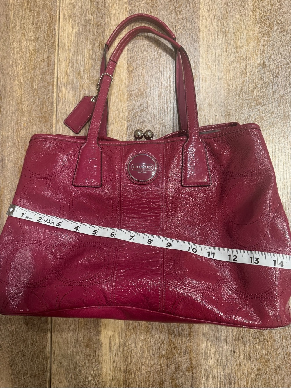 Coach Pink Pebble Leather Tote with Kiss-Lock Detail